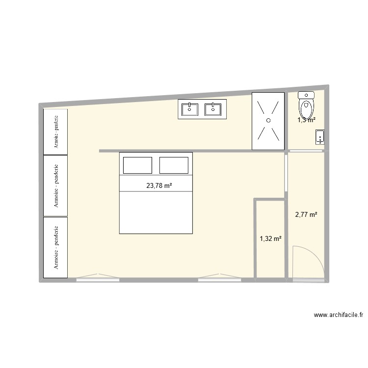 chambre. Plan de 4 pièces et 29 m2