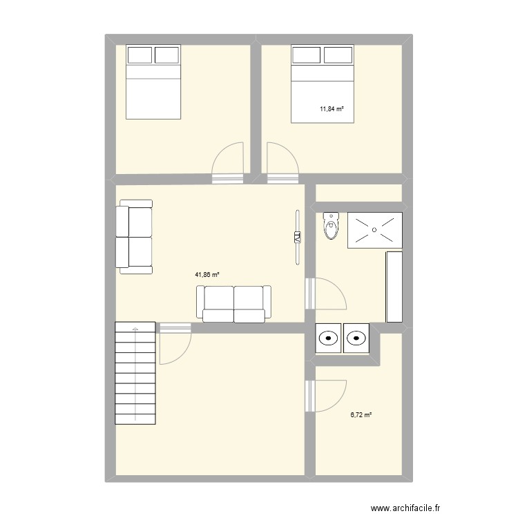 sous sol. Plan de 3 pièces et 67 m2