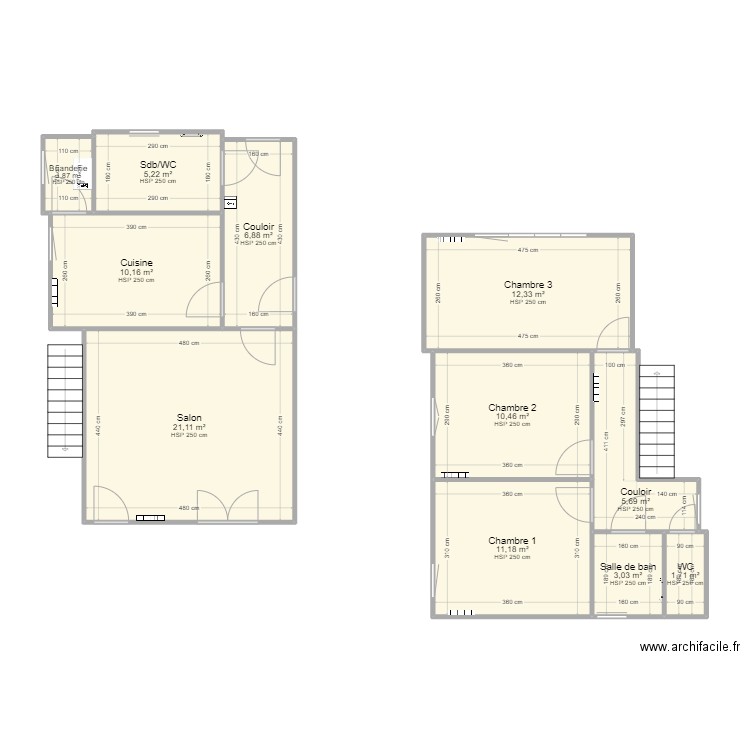 STAINS. Plan de 11 pièces et 90 m2