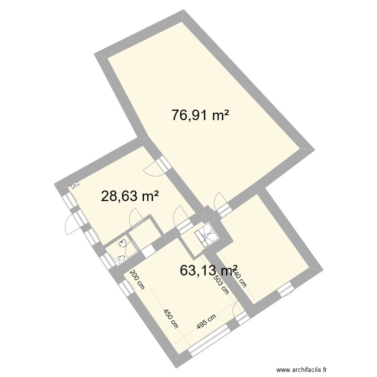 Boulangerie 1er. Plan de 3 pièces et 169 m2