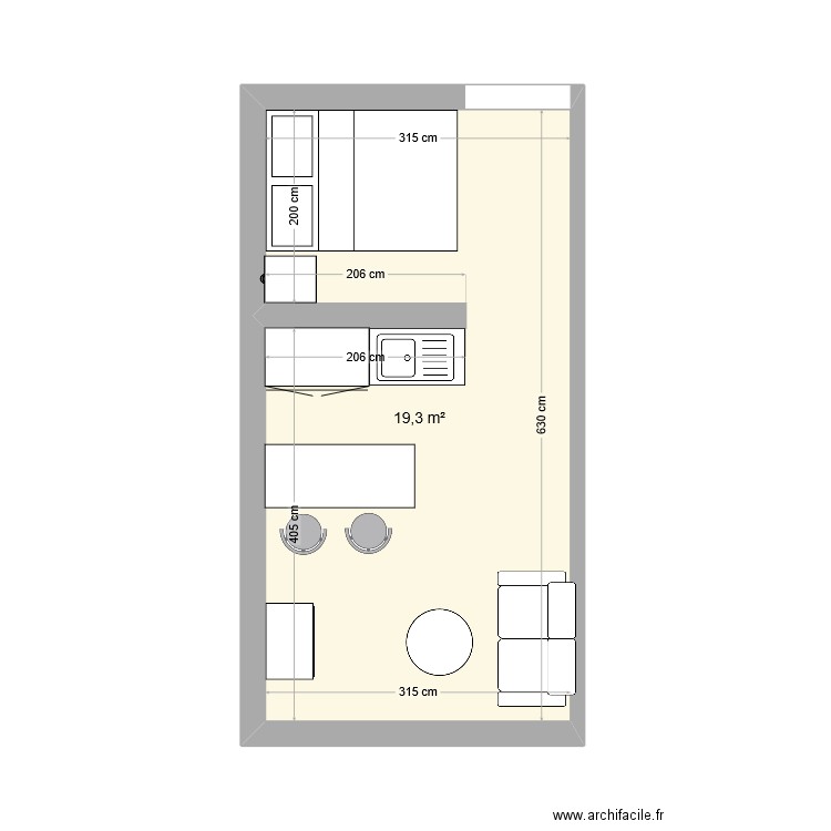 studio nice. Plan de 1 pièce et 19 m2