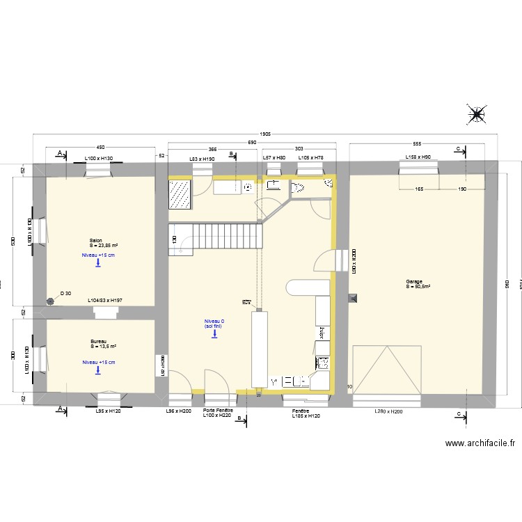 RDC_V2 après travaux. Plan de 1 pièce et 154 m2