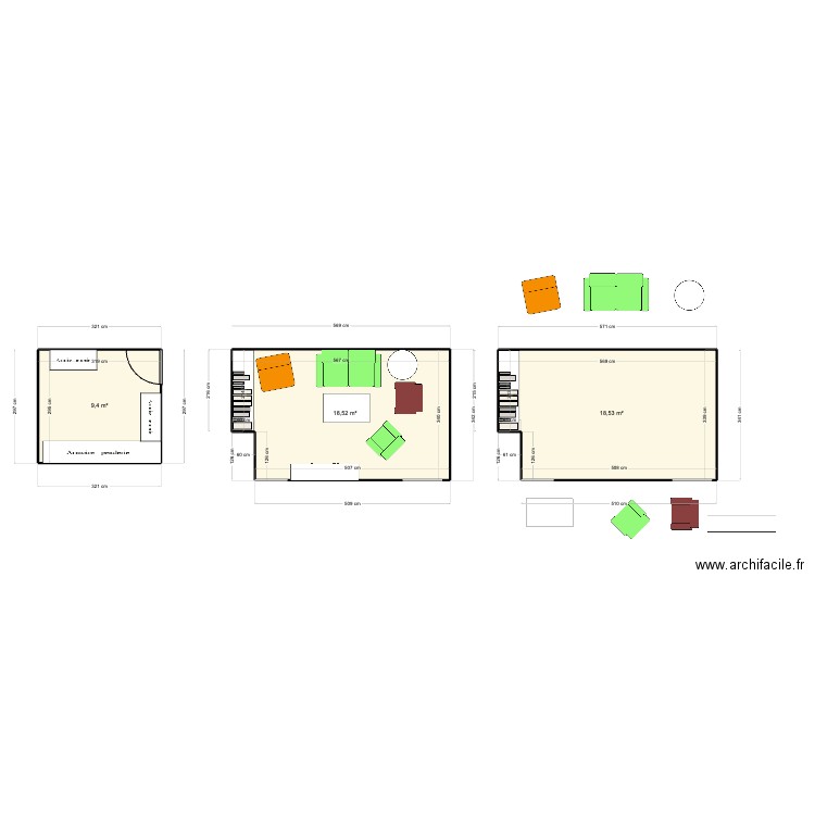 Appart. Plan de 3 pièces et 46 m2