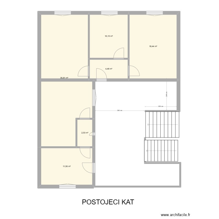 POSTOJECI KAT. Plan de 6 pièces et 83 m2