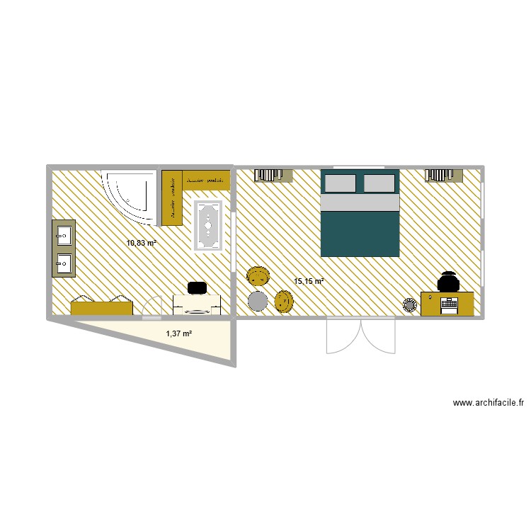 Plan initial B. Plan de 3 pièces et 27 m2