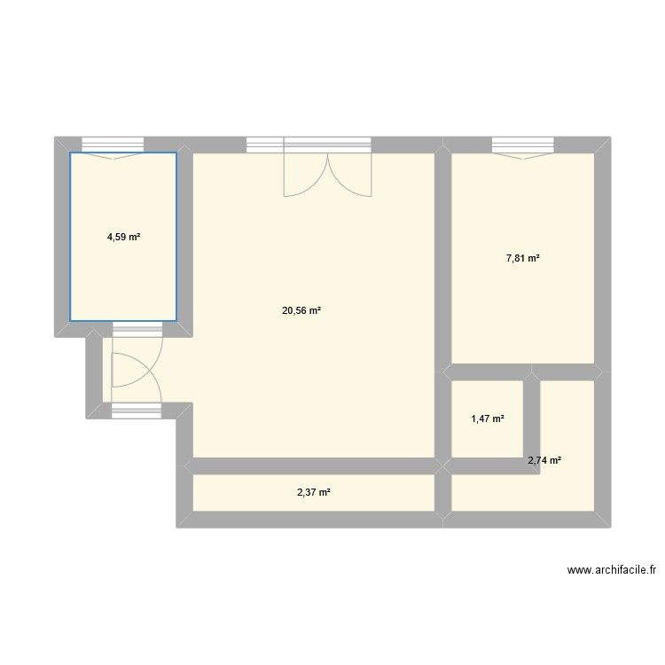 App. Plan de 6 pièces et 40 m2