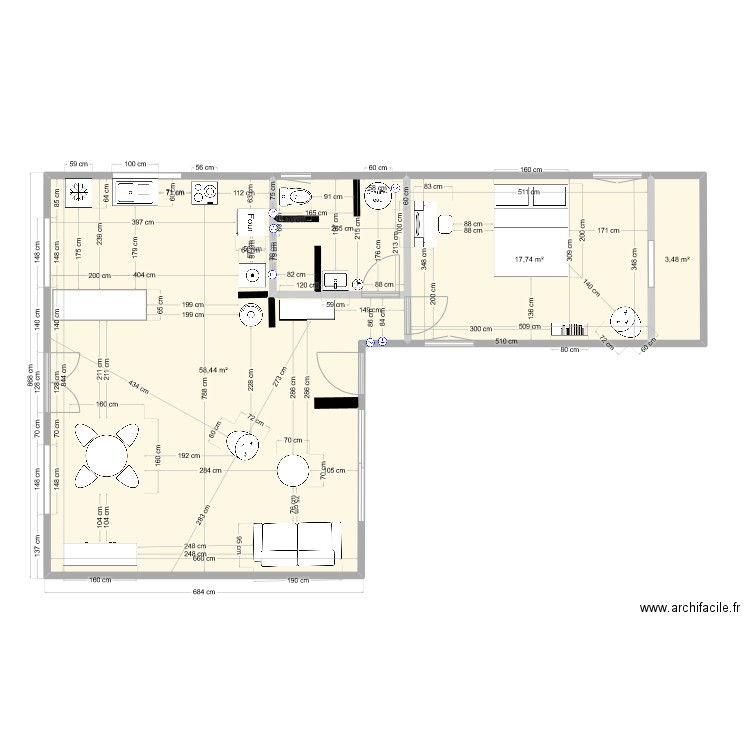 castelnau. Plan de 3 pièces et 80 m2