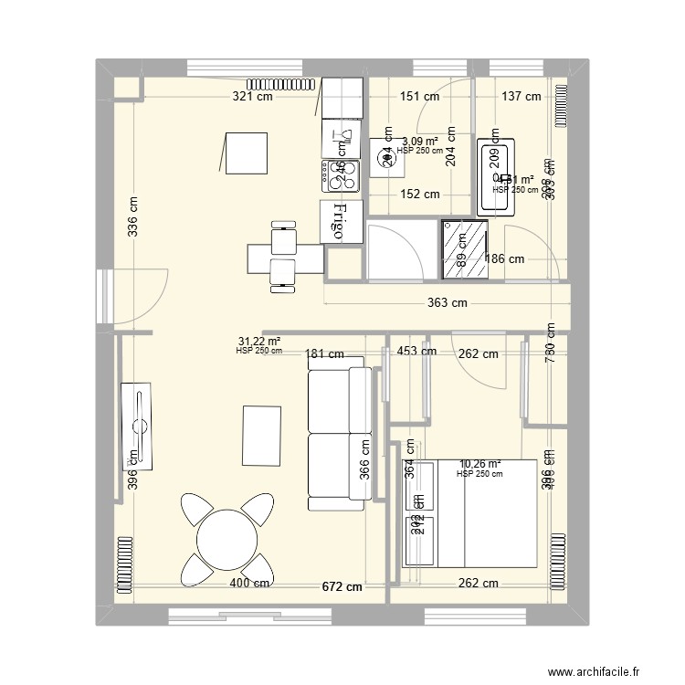 Appart Noa. Plan de 6 pièces et 49 m2