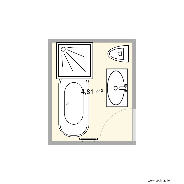 WC 1. Plan de 1 pièce et 5 m2