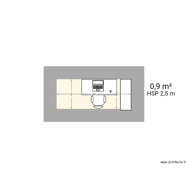 Azee. Plan de 1 pièce et 1 m2