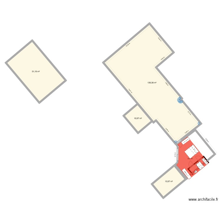 gaillac 5- 23 m2. Plan de 4 pièces et 216 m2