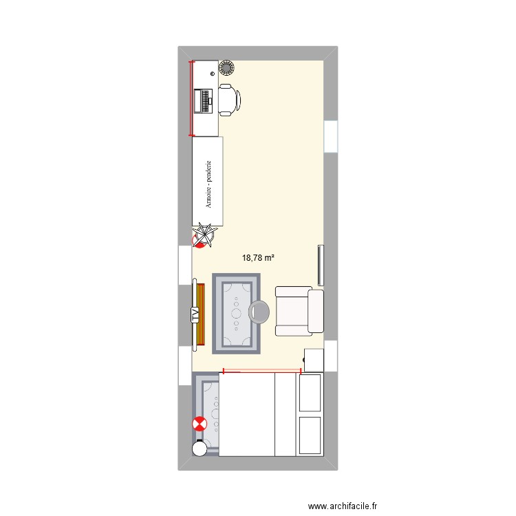 Chambre. Plan de 1 pièce et 19 m2