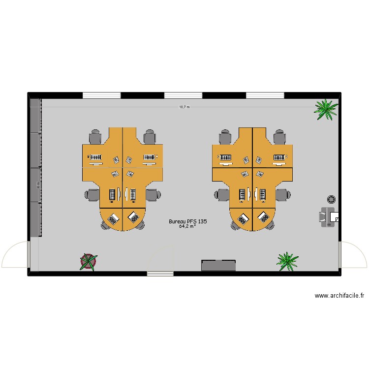 Plan PFS. Plan de 1 pièce et 64 m2