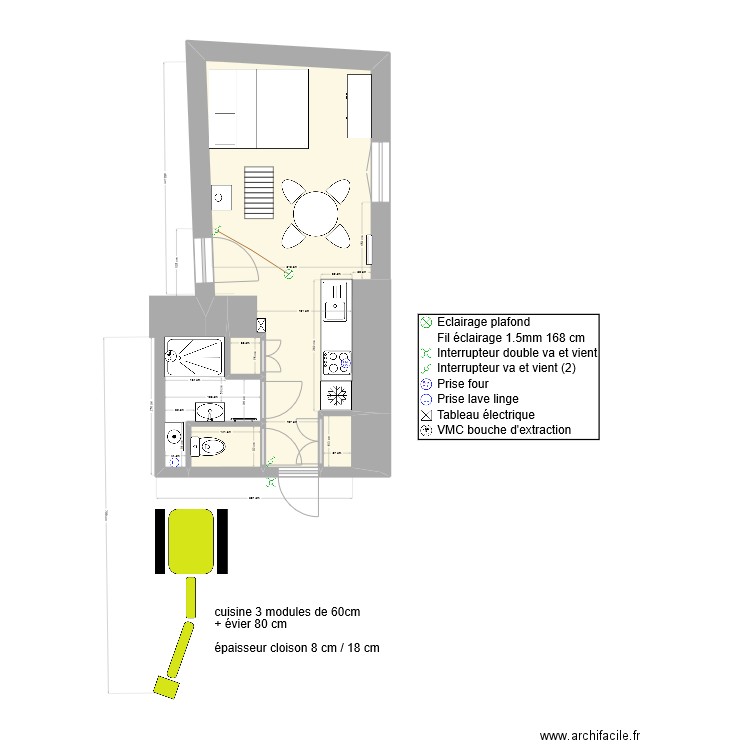 studio grange final 04 elec. Plan de 3 pièces et 22 m2