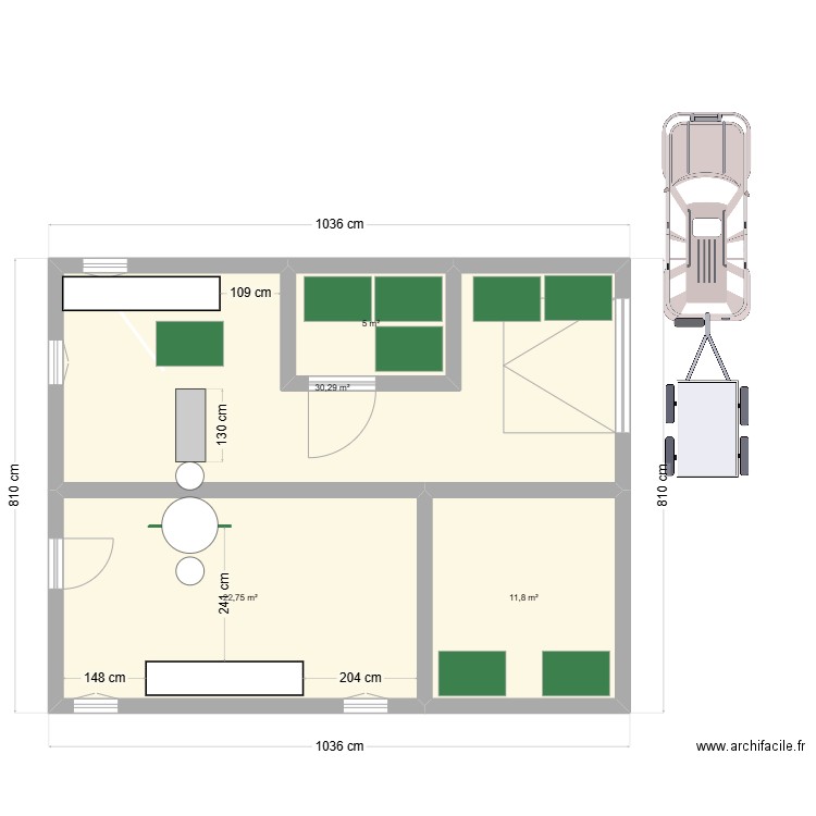 Miellerie. Plan de 4 pièces et 70 m2