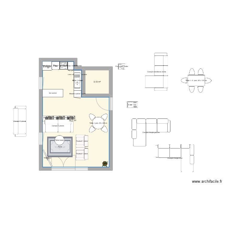 pleyel3. Plan de 2 pièces et 36 m2