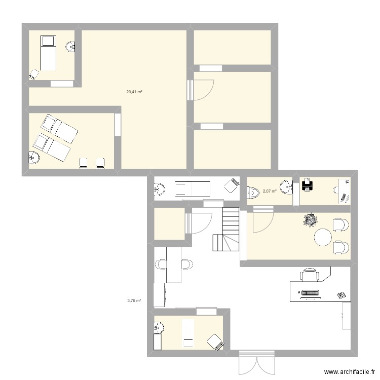 PLAN. Plan de 9 pièces et 64 m2