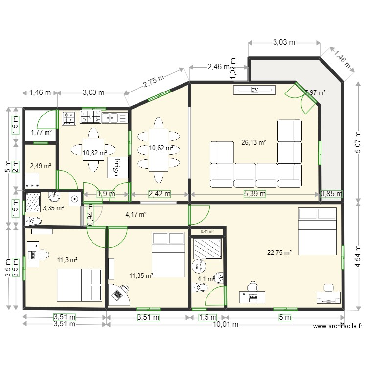 Projet Yde. Plan de 13 pièces et 117 m2