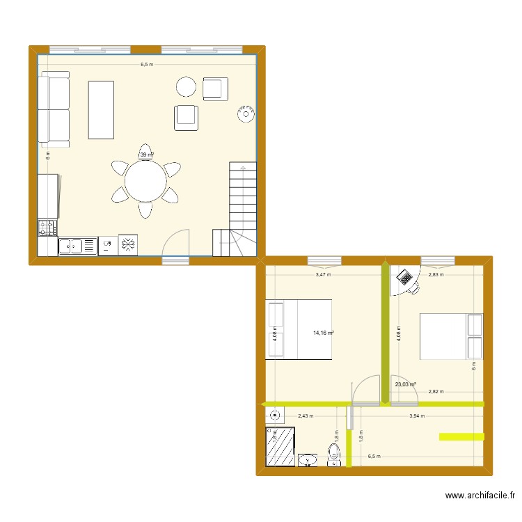 plan 2. Plan de 3 pièces et 76 m2