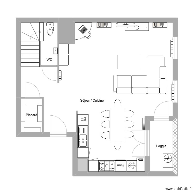 Deschamps niv 1. Plan de 6 pièces et 57 m2