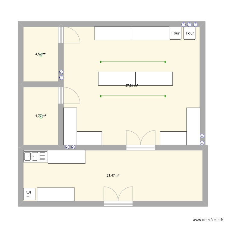 brasserie. Plan de 4 pièces et 69 m2