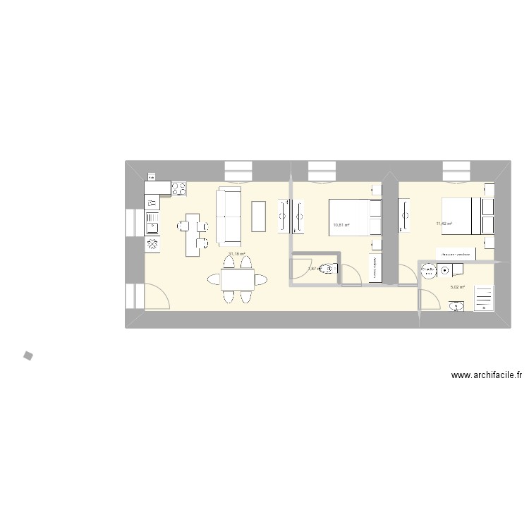 Exemple RDC Nuillé 2 Moulin. Plan de 5 pièces et 60 m2