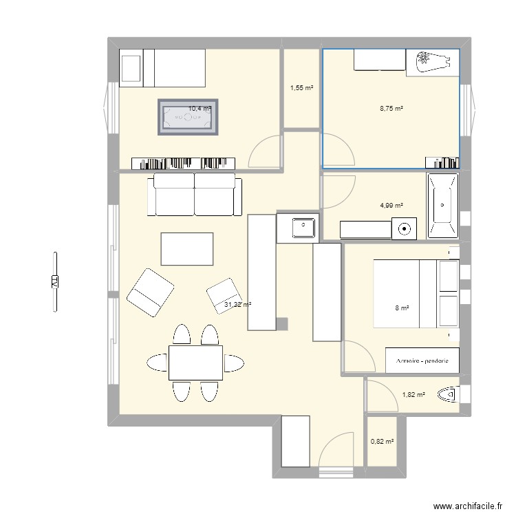 Imaginé par archi bis MN. Plan de 8 pièces et 68 m2