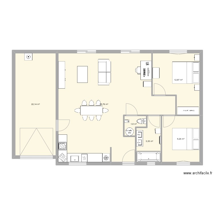 ébauche maison. Plan de 6 pièces et 102 m2