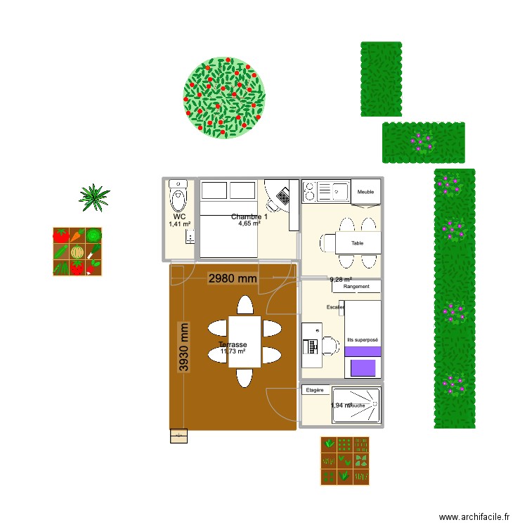 Plan dependence version 2. Plan de 5 pièces et 29 m2