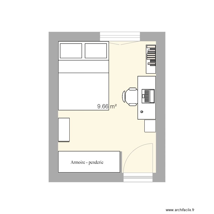 plan chambre Téo. Plan de 1 pièce et 10 m2