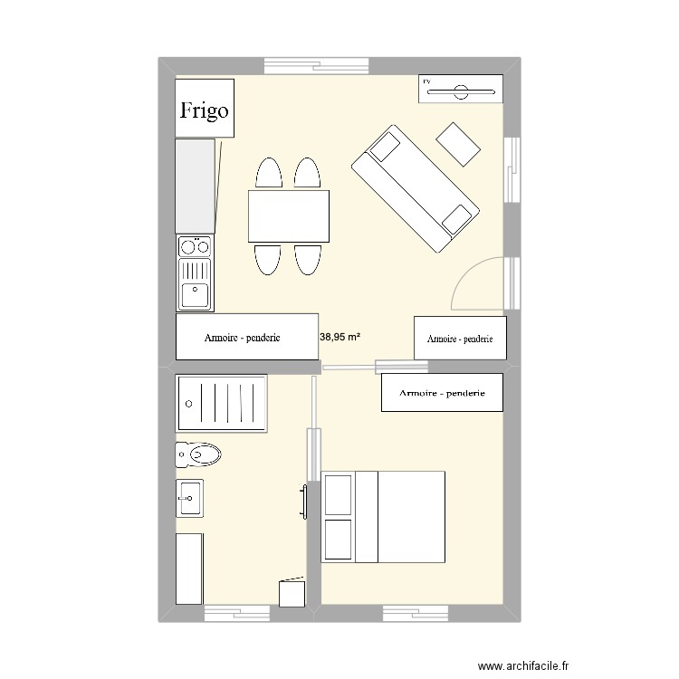 LOCATION . Plan de 1 pièce et 39 m2