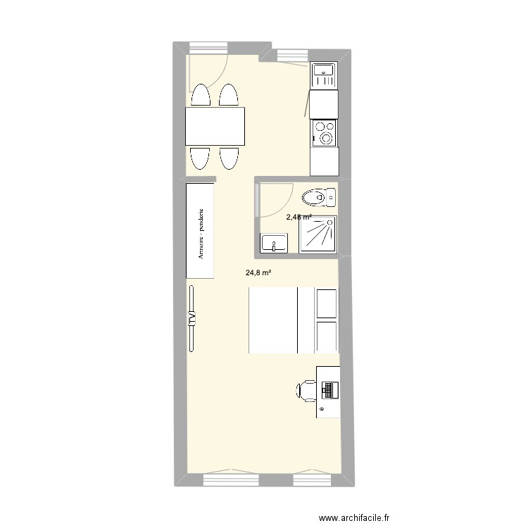 Quicampoix Kabil. Plan de 2 pièces et 27 m2