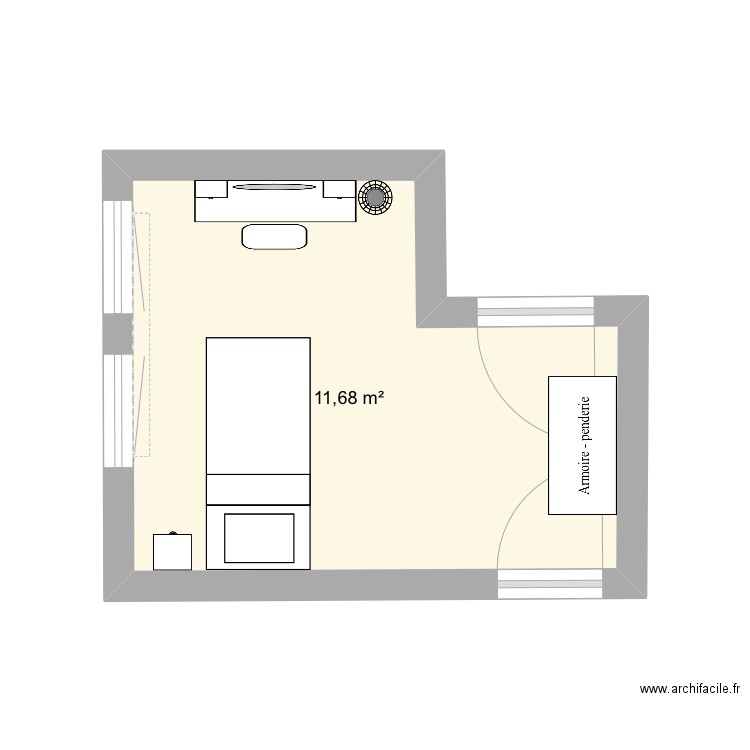 nouvelle chambre laly. Plan de 1 pièce et 12 m2