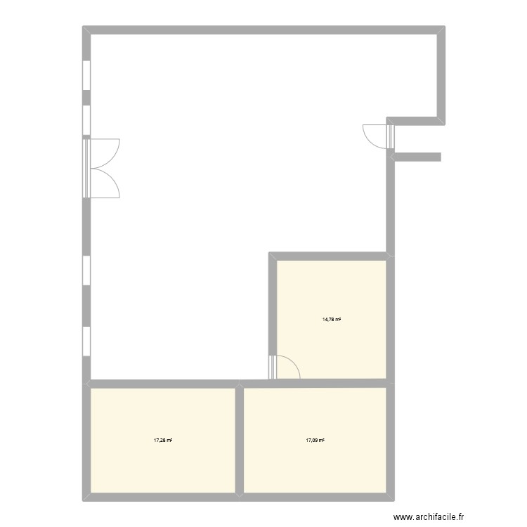 local. Plan de 3 pièces et 49 m2