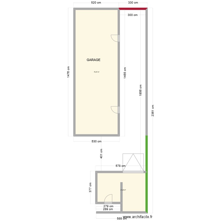 Arrière Sud Maison PSB (1). Plan de 2 pièces et 92 m2