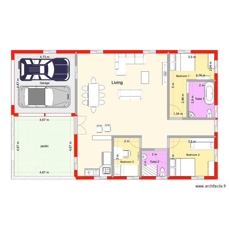 Plan Erdelin Rez de chaussé. Plan de 8 pièces et 141 m2