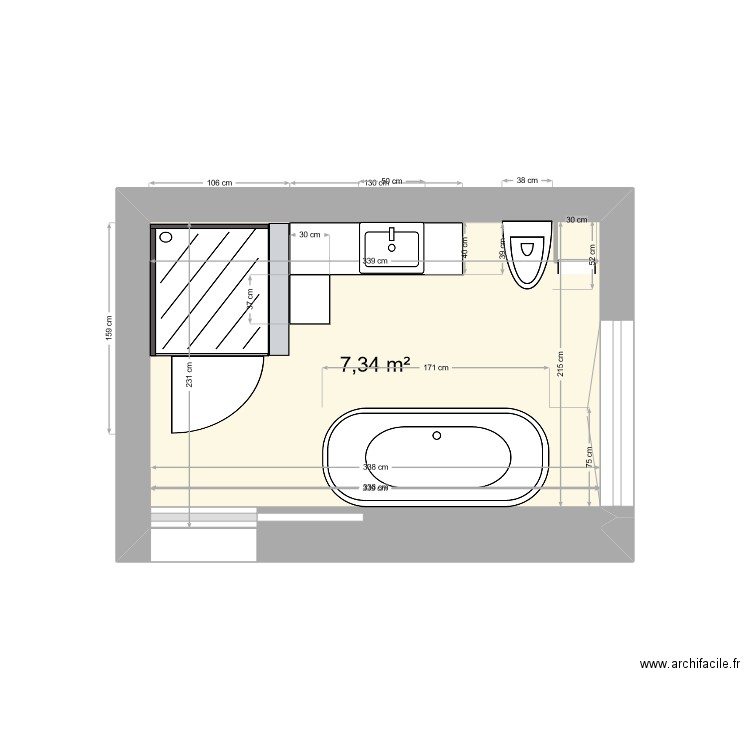 Salle de bain 3. Plan de 1 pièce et 7 m2