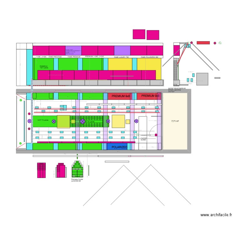 PLAN SUNGLASSES V10 SNG h320 accessoires et eclairage double down final2. Plan de 1 pièce et 8 m2