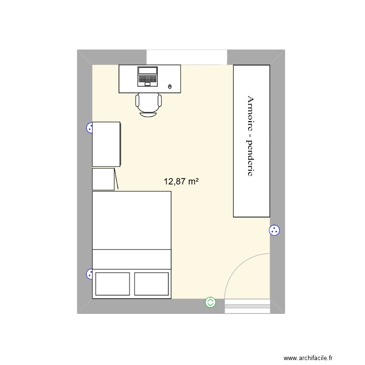 CHAMBRE 1. Plan de 1 pièce et 13 m2