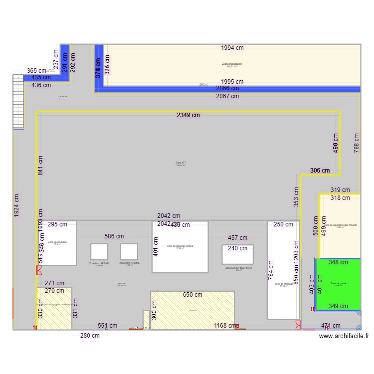 Plan marquage au sol deux zones 2nd propal. Plan de 17 pièces et 660 m2