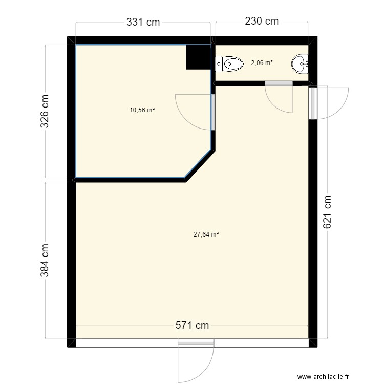 16 place du stade - douvres. Plan de 3 pièces et 40 m2