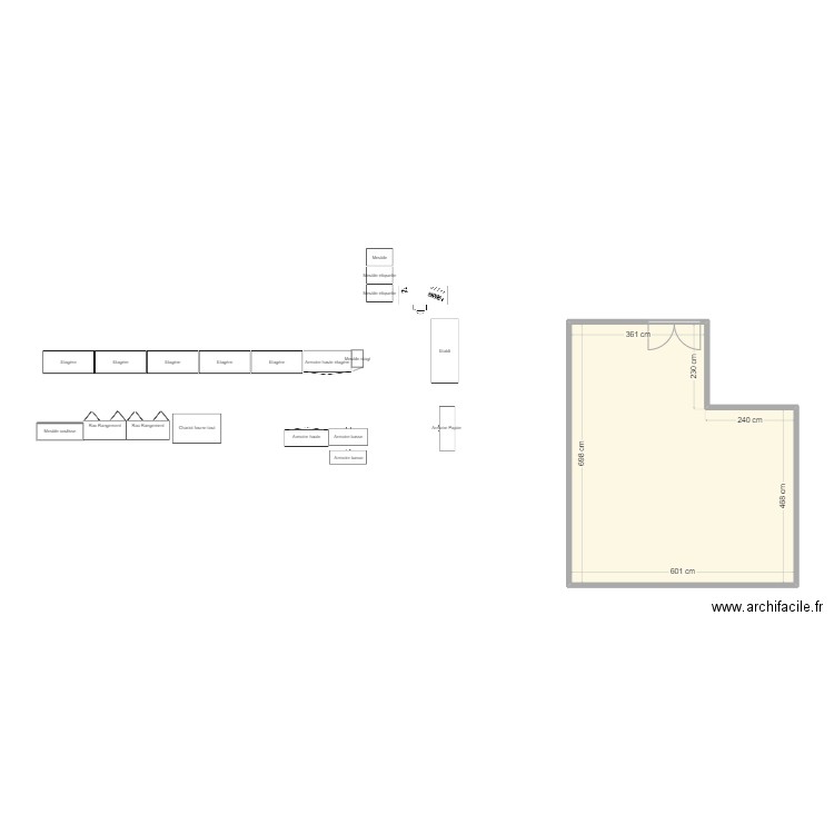 Salle de stockage. Plan de 1 pièce et 36 m2