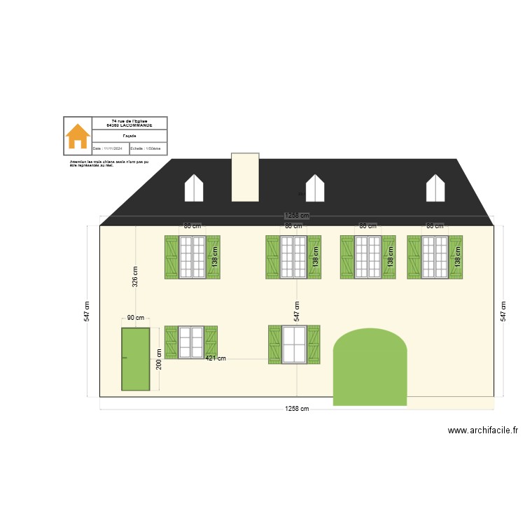 Façade Lacommande. Plan de 0 pièce et 0 m2