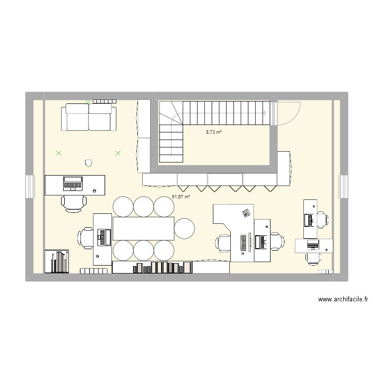 Bureau avec Studio Live. Plan de 2 pièces et 60 m2