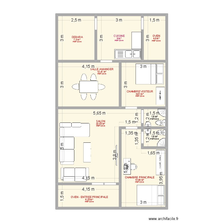 Plan Maison - Sr Sylvie. Plan de 10 pièces et 89 m2