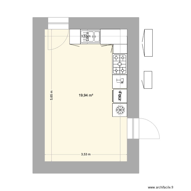 CUISINE adaptée de St Alban. Plan de 1 pièce et 20 m2