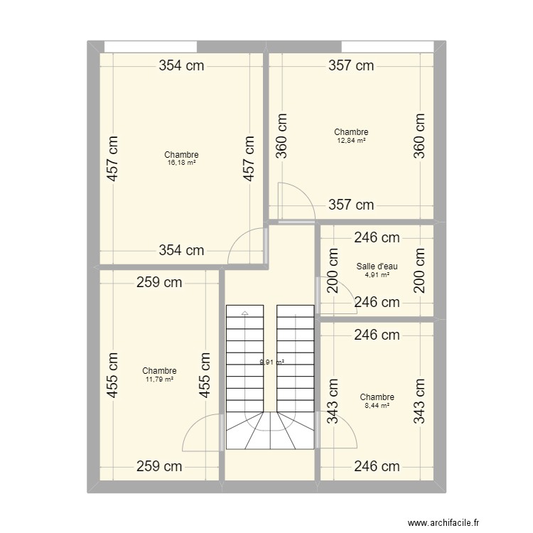 Etage. Plan de 6 pièces et 64 m2