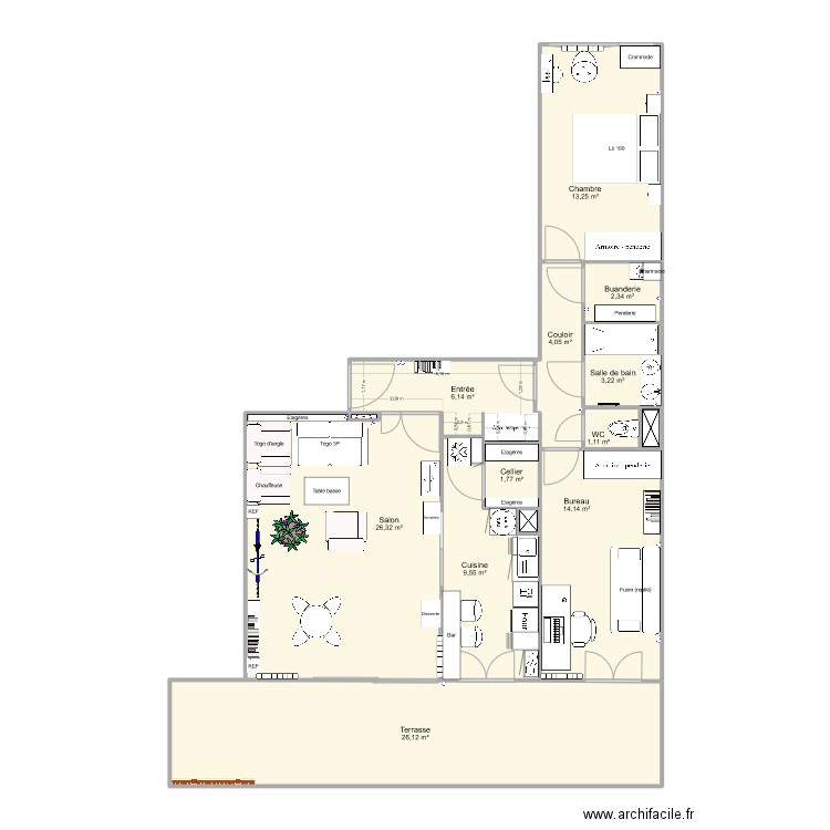 Abondance meublé v2. Plan de 14 pièces et 109 m2