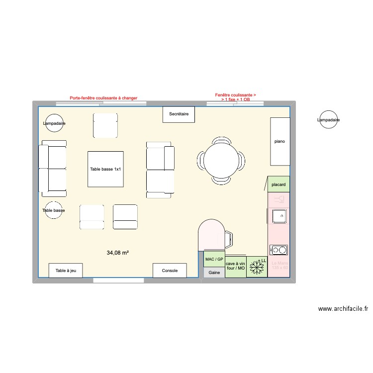 Cuisine arclinea 75+90. Plan de 1 pièce et 34 m2