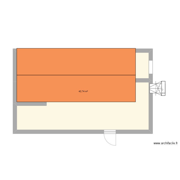 patio. Plan de 1 pièce et 44 m2